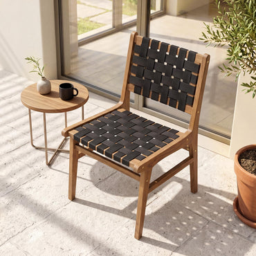 Tangkula Teak Wood Outdoor Dining Chair for Deck