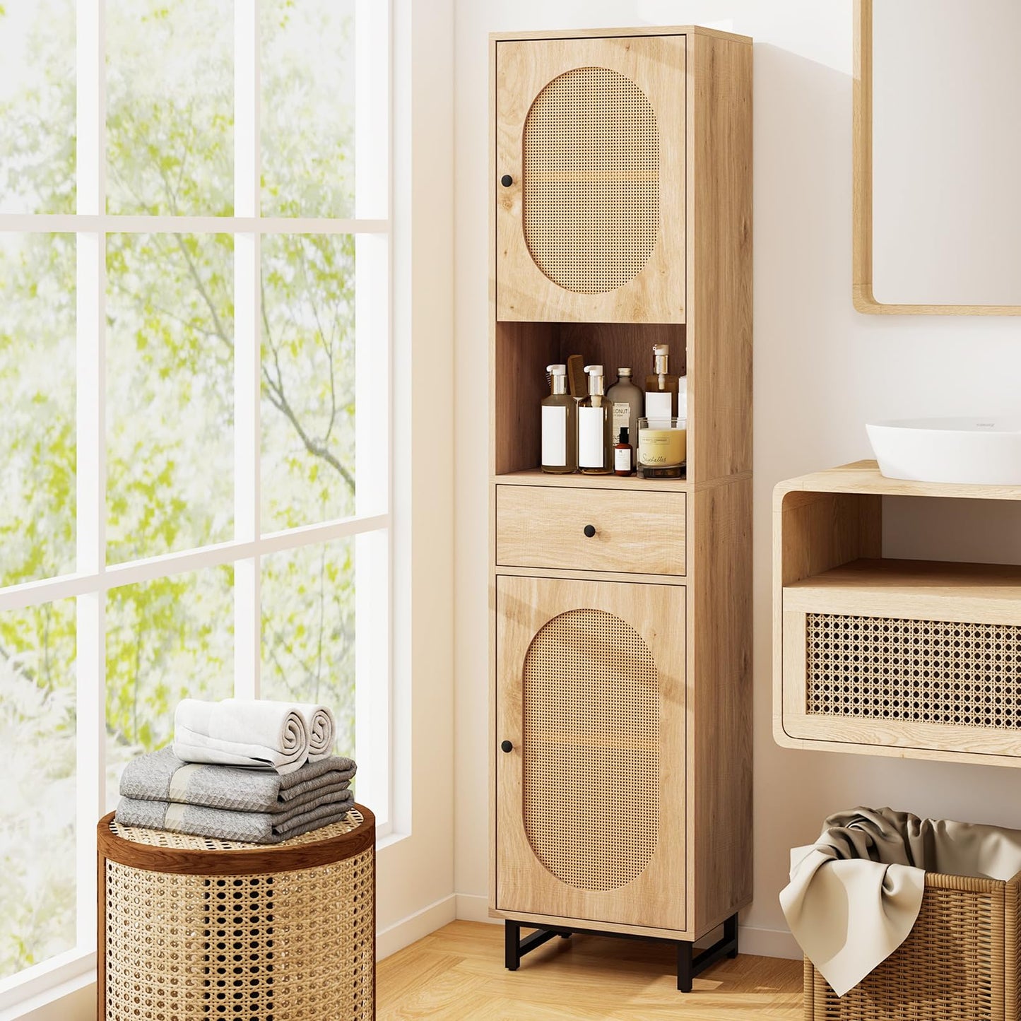Tangkula 67" Tall Bathroom Storage Cabinet for Living Room