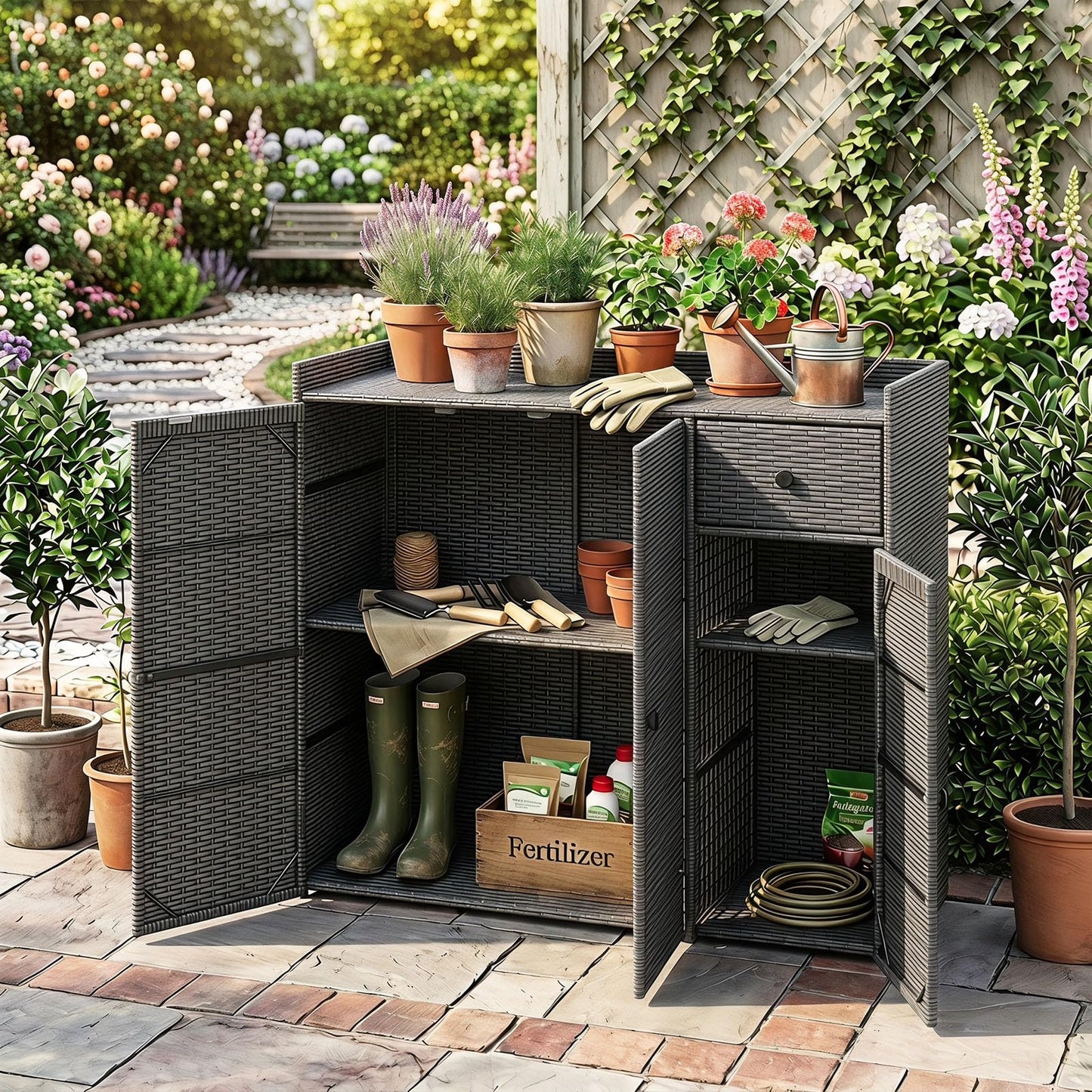 Tangkula Outdoor Cabinet with 2 Adjustable Shelves