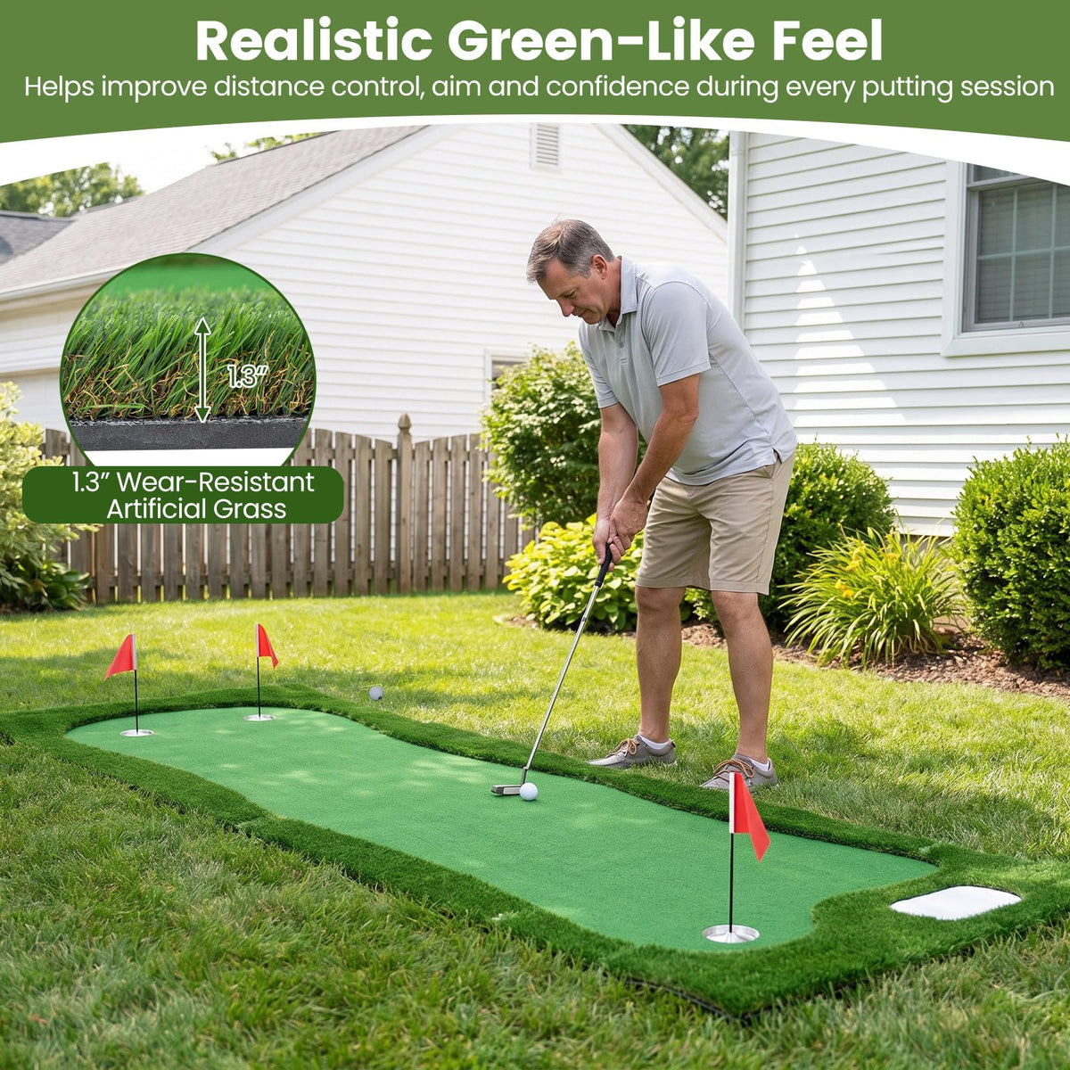 Tangkula 10 FT Golf Putting Green with Realistic Artificial Grass Turf