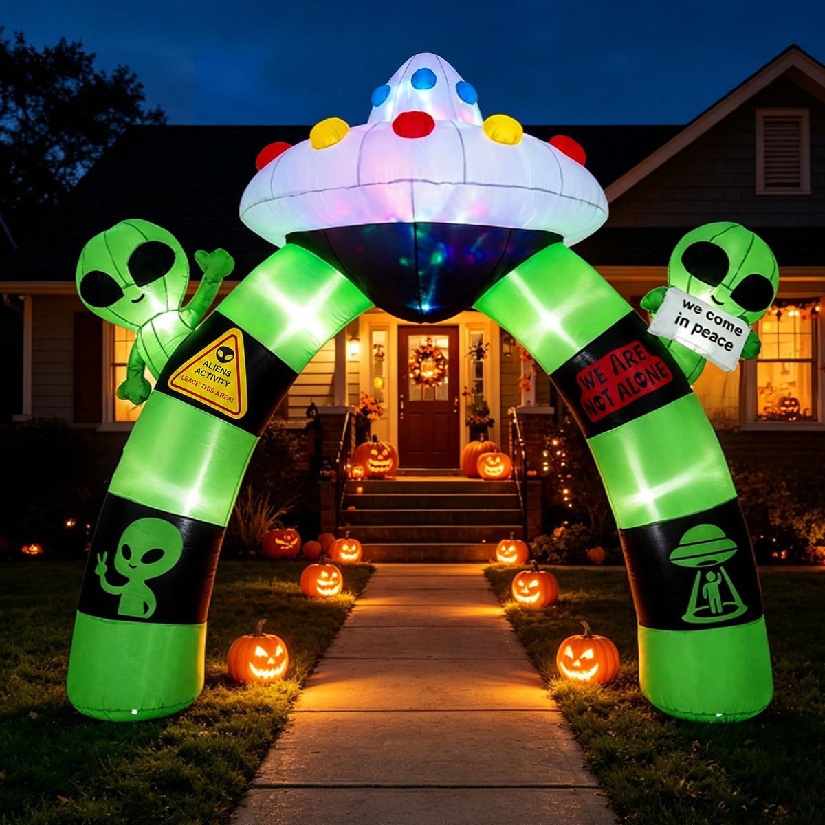 Tangkula 10.5 FT Halloween Lighted Inflatable Alien Archway with LED Lights