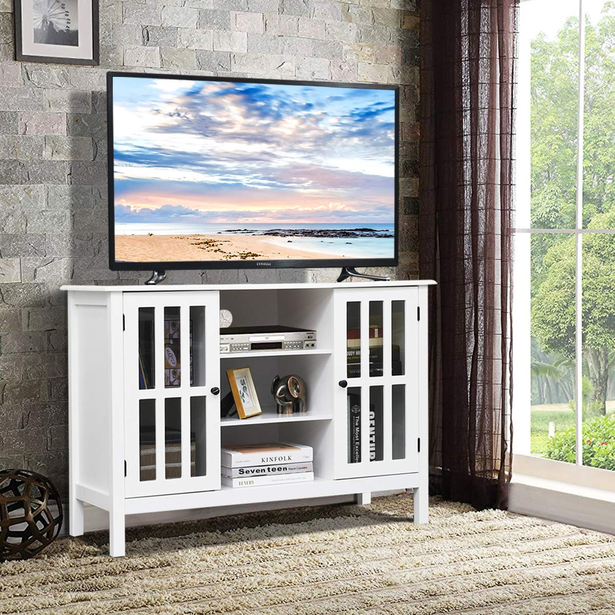 Tangkula Wood TV Stand, Classic Design Storage Console Free Standing Cabinet for TV up to 50"