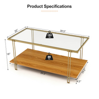 Tangkula Glass Coffee Table, 40In Mid Century 2 Tier Rectangle Coffee Table