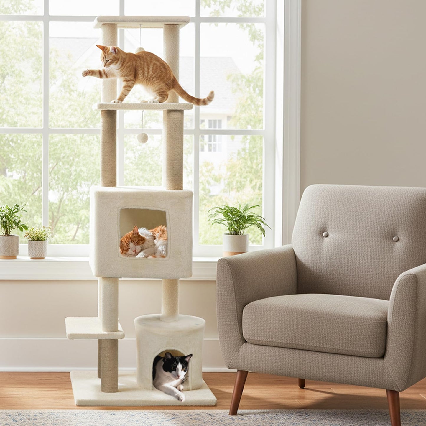 Tangkula 64 Inch Multi-Level Cat Tower with 2 Large Condos & Jute Scratching Posts