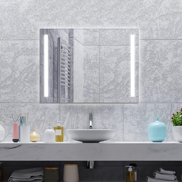 Tangkula 80CMx60CM LED Bathroom Mirror with Steplessly Adjustable Brightness