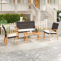 Chaises de conversation extérieures rembourrées en rotin PE Tangkula avec table basse en bois d'acacia