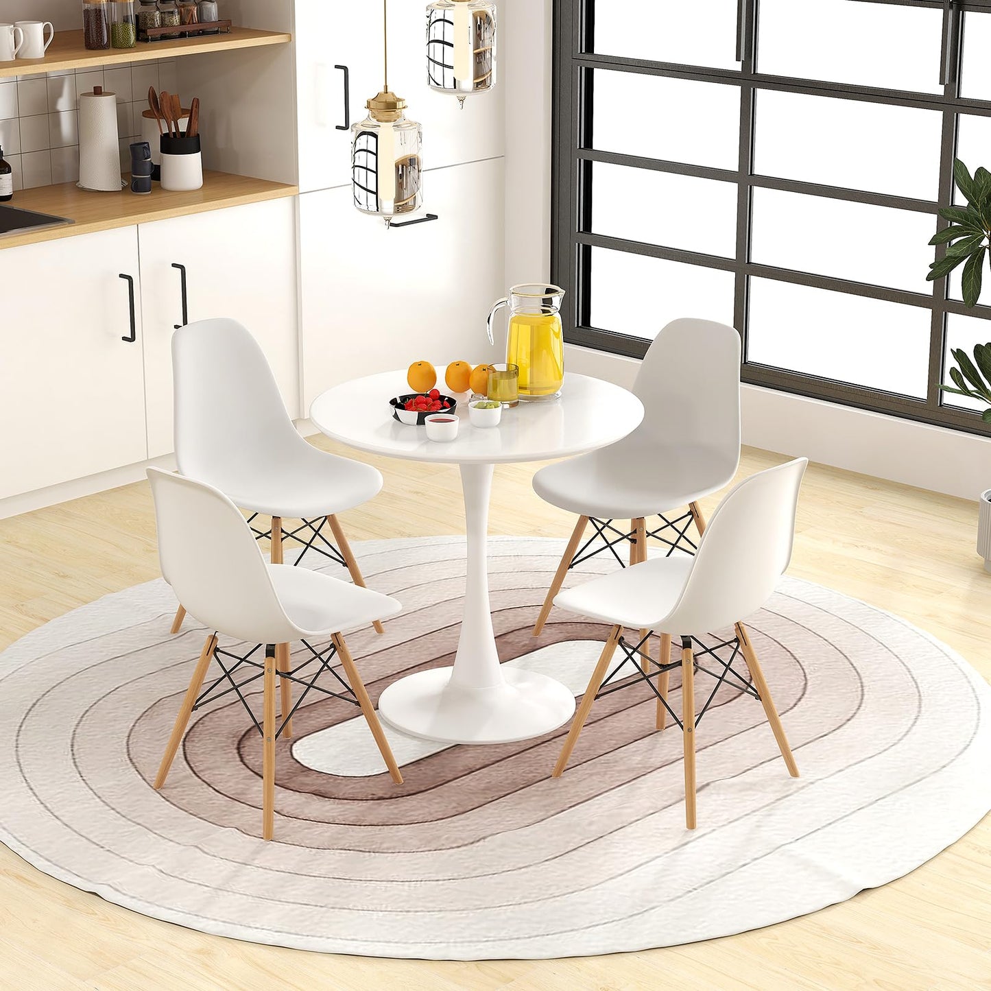 Tangkula 5-Piece Dining Table Set for 4, Kitchen Table Set with Seat & Solid Wood Legs