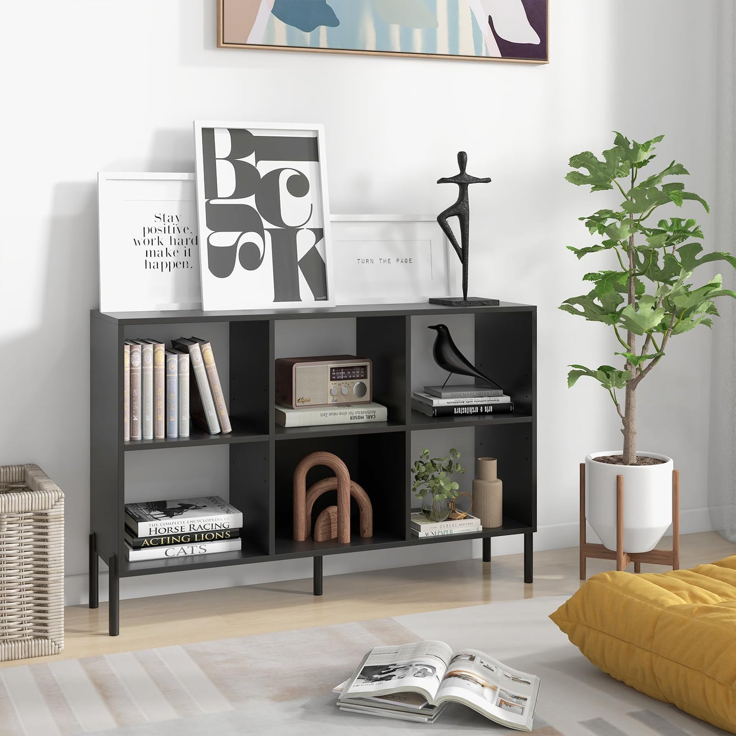 Tangkula 6 Cube Bookshelf, 2-tier Wood Storage Open Bookcase with Elevated Metal Legs, 5-Position Adjustable Shelf