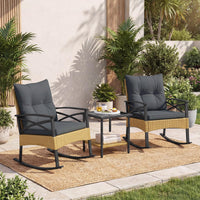 Tangkula Lot de 3 fauteuils à bascule robustes en rotin avec coussins