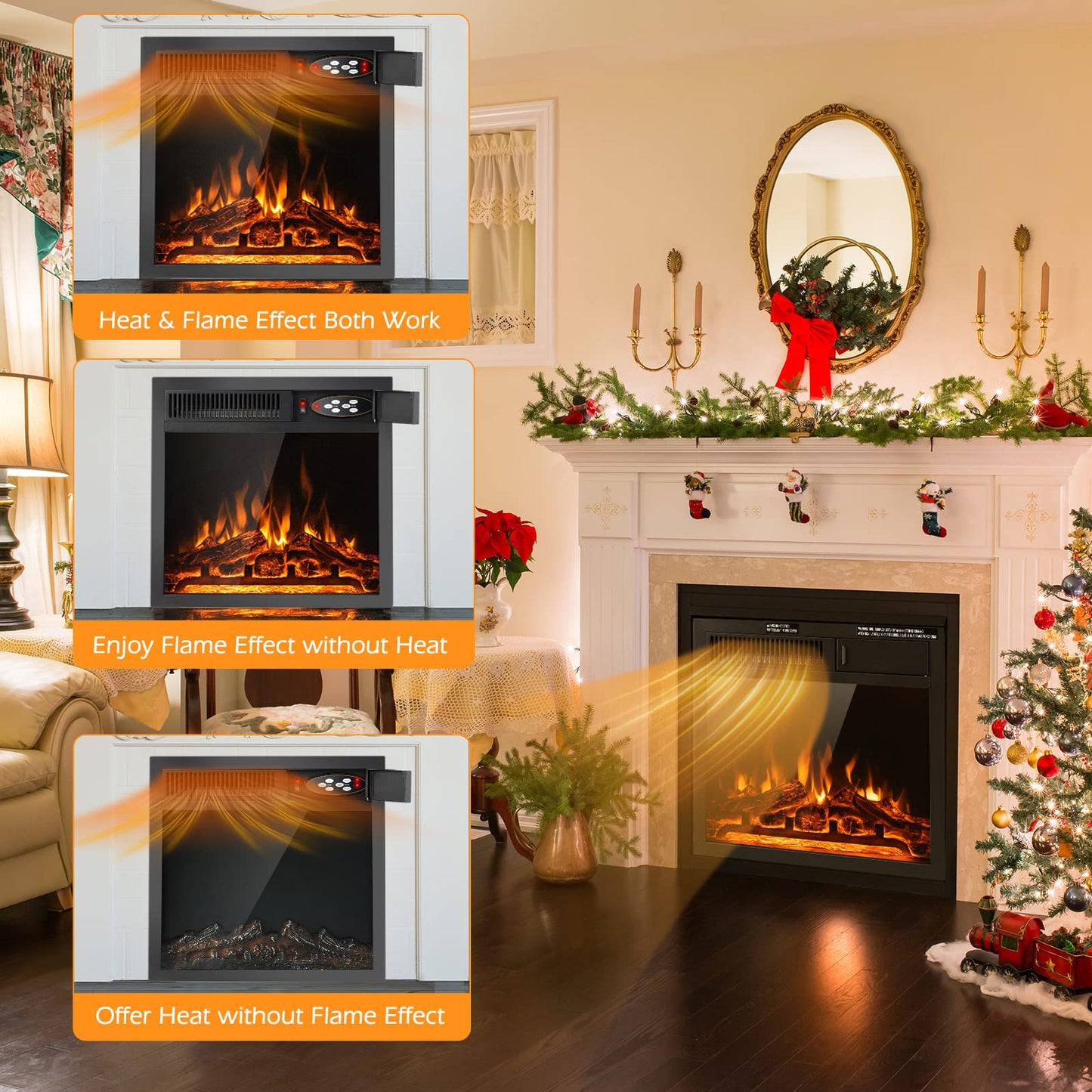 18 Inch Electric Fireplace, 5100 BTU Freestanding Electric Fireplace Heater - Tangkula