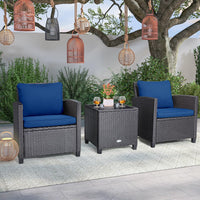 Tangkula 3 Pieces Patio PE Wicker Furniture Set with 4 Bonus Cushion Covers