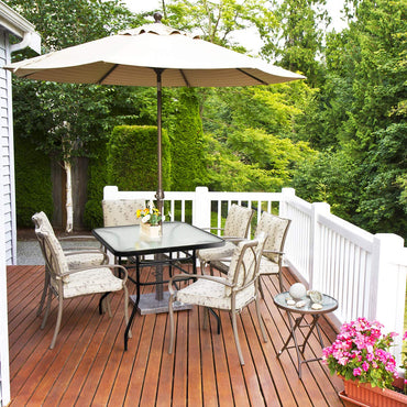 Outdoor Dining Table with 2 inches Umbrella Hole, 32 inches Tempered Glass Top Square Patio Table