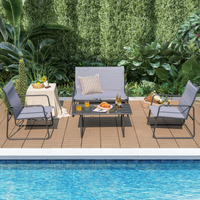 Tangkula 4 Pieces Patio Furniture Set with Tempered Glass Coffee Table (Gray)