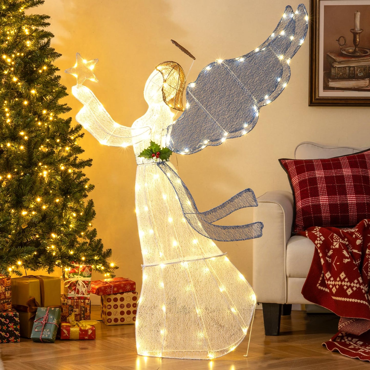 Tangkula 5 FT Christmas Lighted Angel Decoration  for Home Lawn Yard Garden