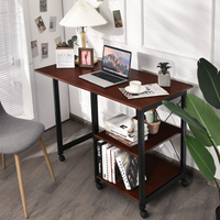 Tangkula Mobile Folding Computer Desk, Modern Writing Desk w/ 2-Tier Storage Shelves