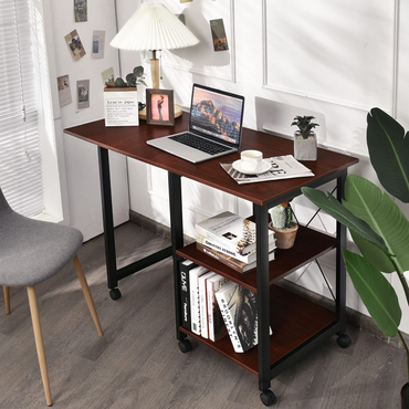 Tangkula Mobile Folding Computer Desk, Modern Writing Desk w/ 2-Tier Storage Shelves