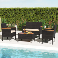 Tangkula Patio Wicker Sofa Set w/Coffee Table