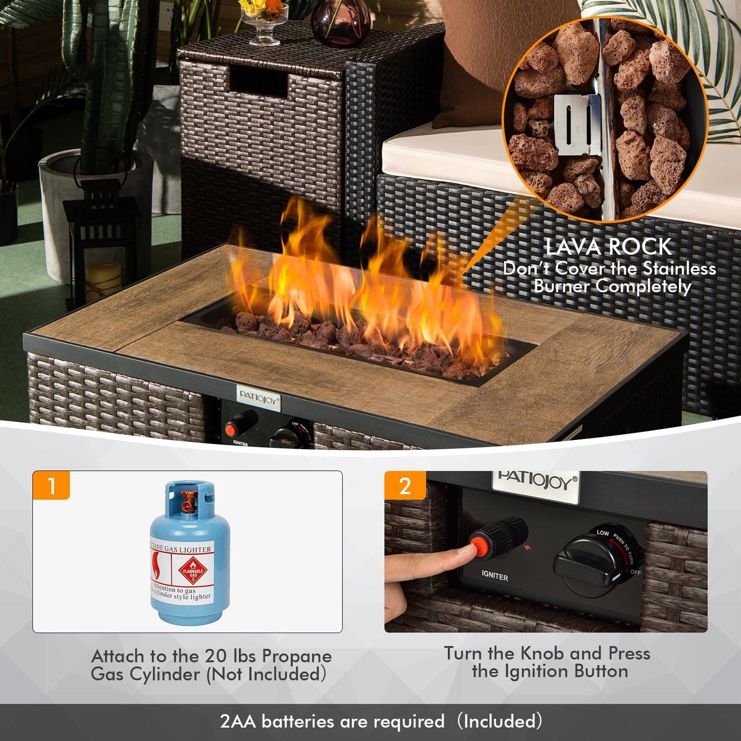 Tangkula 2 Piece Outdoor Propane Fire Pit Table Set with Hideaway Propane Tank Holder