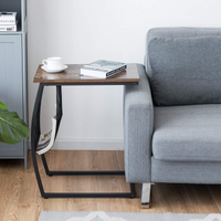 Tangkula Sofa Side End Table, C Table Snack Table with Side Pocket & Metal Frame, Over Bed Table Industrial Side Table for Sofa Couch Bed