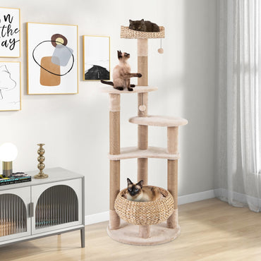 Tangkula Modern Cat Tree 65 Inch Tall Cat Tower with Jute Scratching Posts