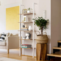 Tangkula Industrial Ladder Shelf Against The Wall, 5-Tier Wall Mount Ladder Bookshelf with Metal Frame