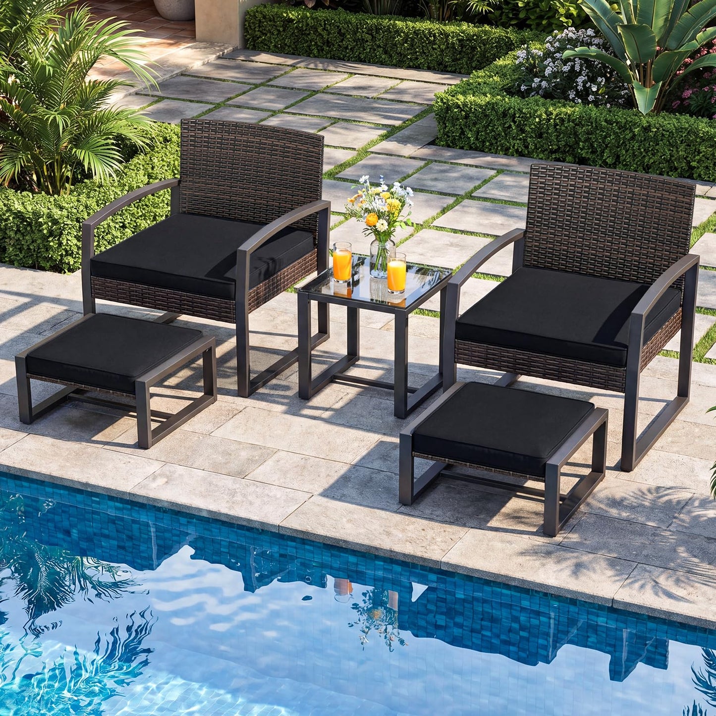 Tangkula 5 Pieces Wicker Patio Conversation Set for Porch