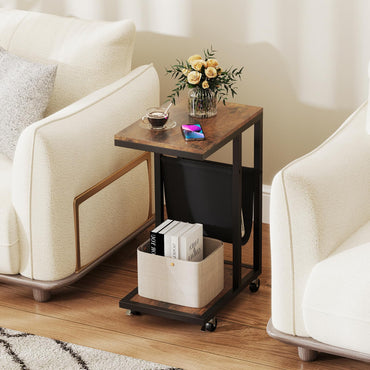Tangkula Mobile C Shaped Side Table