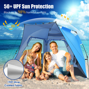 Tangkula 3-4 Person Easy Pop Up Beach Tent, UPF 50+ Portable Sun Shelter