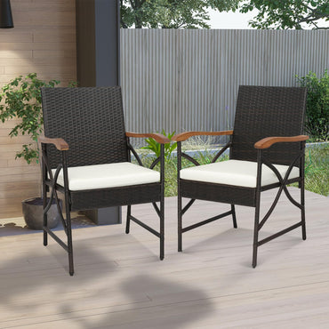 Tangkula Lot de 2 chaises de patio en osier, chaises d'extérieur en rotin PE