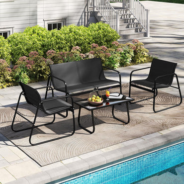 Tangkula 4/8 Piece Patio Furniture Set with Mesh Seat Fabric & Tempered Glass Tabletop