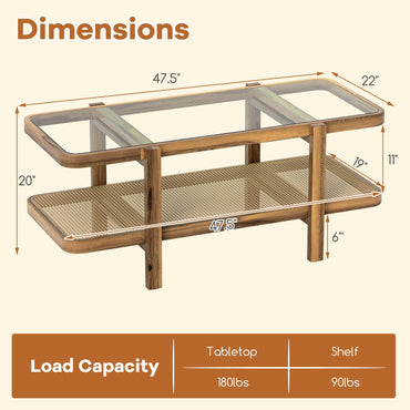 Tangkula Rattan Coffee Table 47.5”L Boho Cocktail Tables