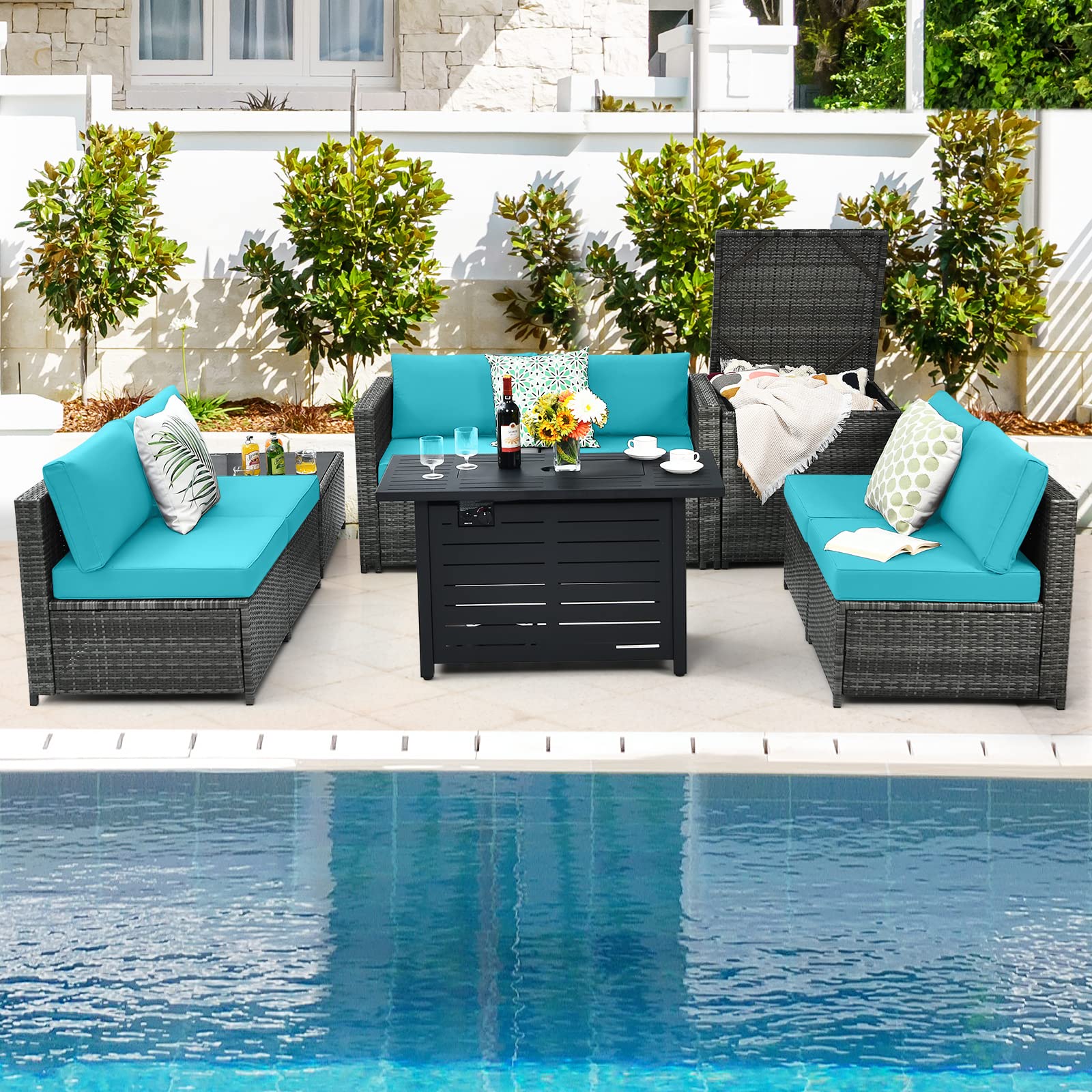 9 Pieces Patio Rattan Furniture Set - Tangkula
