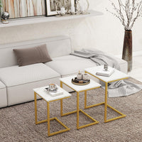 Tangkula Nesting Table Set of 3 Rectangle Stacking Side End Table with Wood Top & Metal Legs