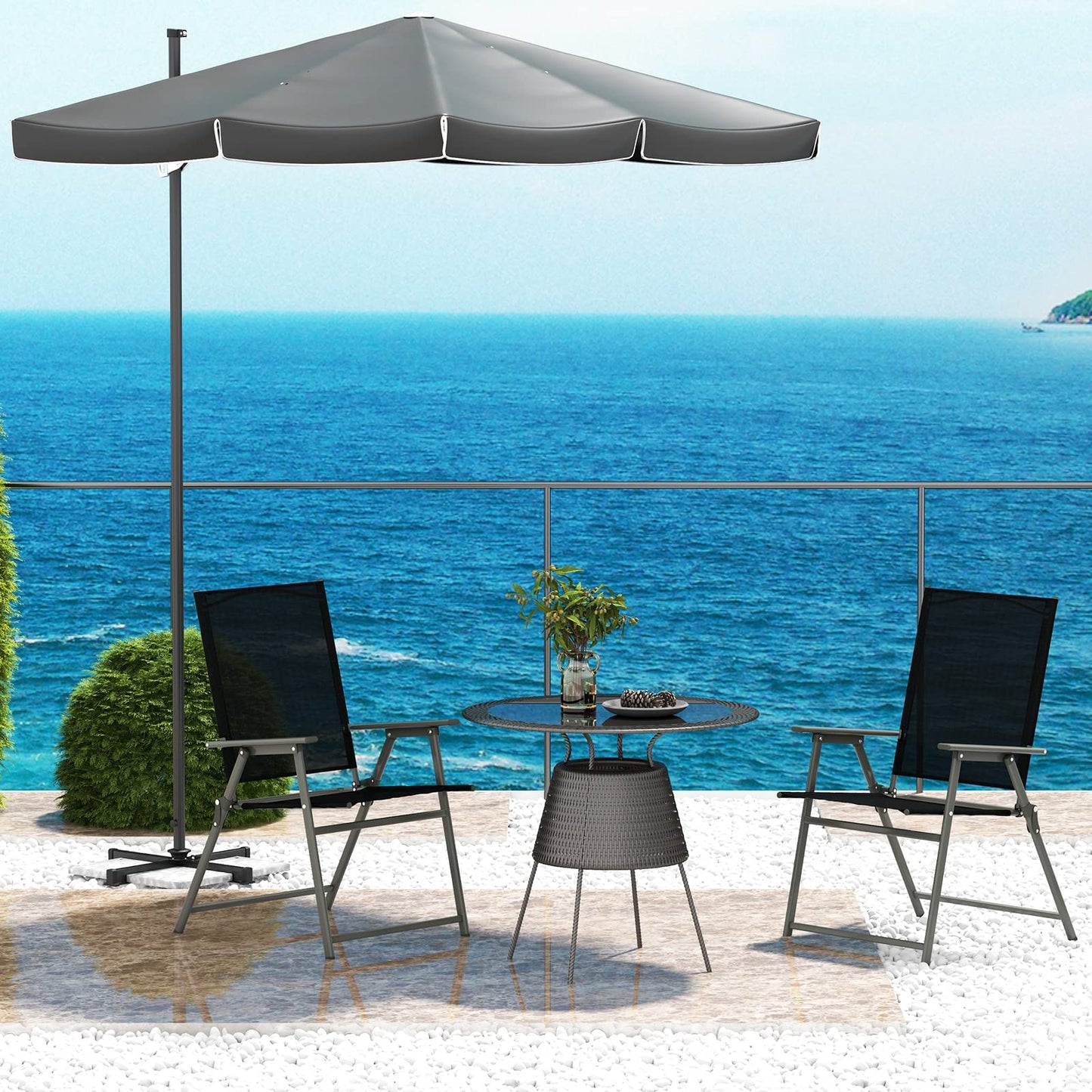 Tangkula Set of 2/4 Patio Folding Chairs, High Back Dining Chairs with Weather-Resistant Fabric