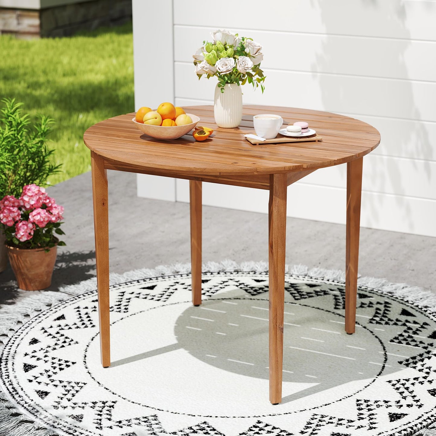 Tangkula Round Outdoor Dining Table for 4 People