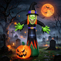 Tangkula 8 FT Halloween Inflatable Witch & Pumpkin with Built-in LED Lights