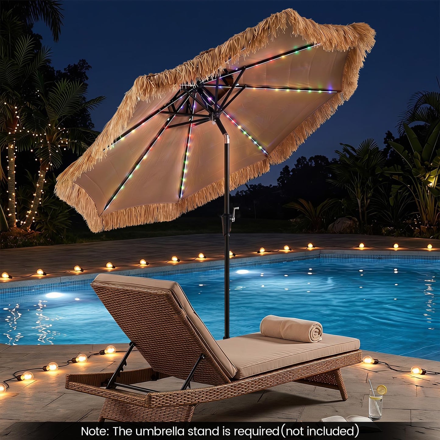 Tangkula 9 FT Solar Tiki Patio Umbrella | PE Grass