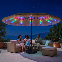 Tangkula 15 FT Solar Tiki Patio Umbrella with Base Included | Thatched PE Grass