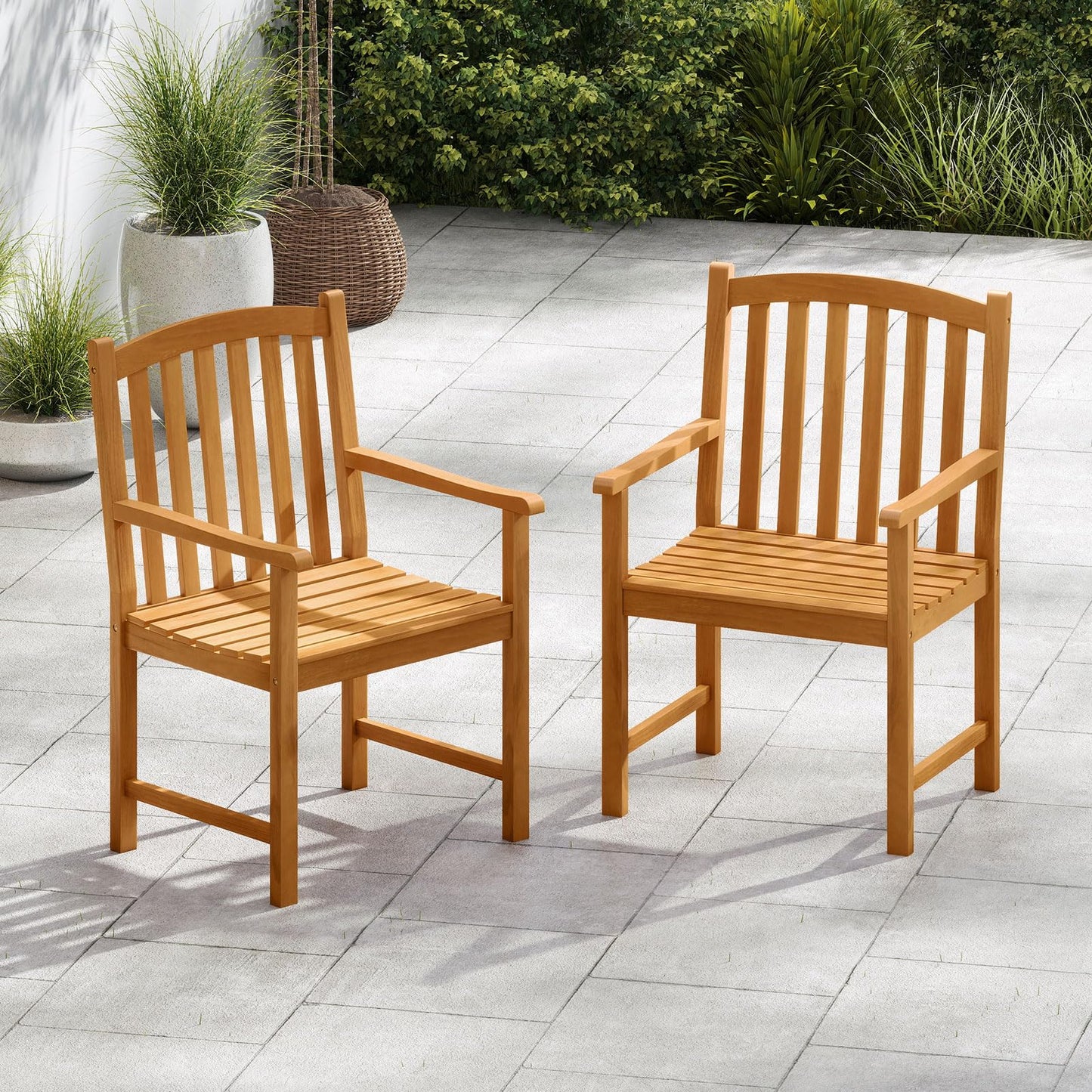 Fauteuils Tangkula en acacia à lattes pour terrasse avec dossier incliné, très résistants