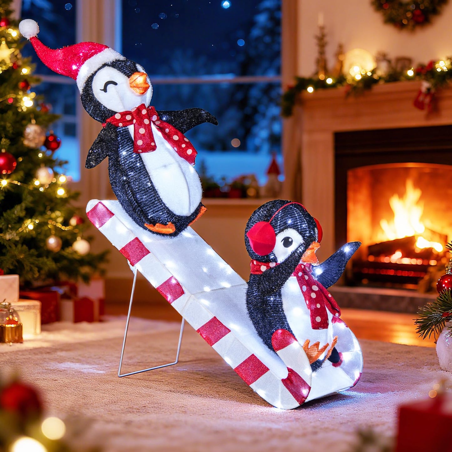 Décoration de Noël Tangkula Scène de toboggan Pingouin illuminé 1,20 m