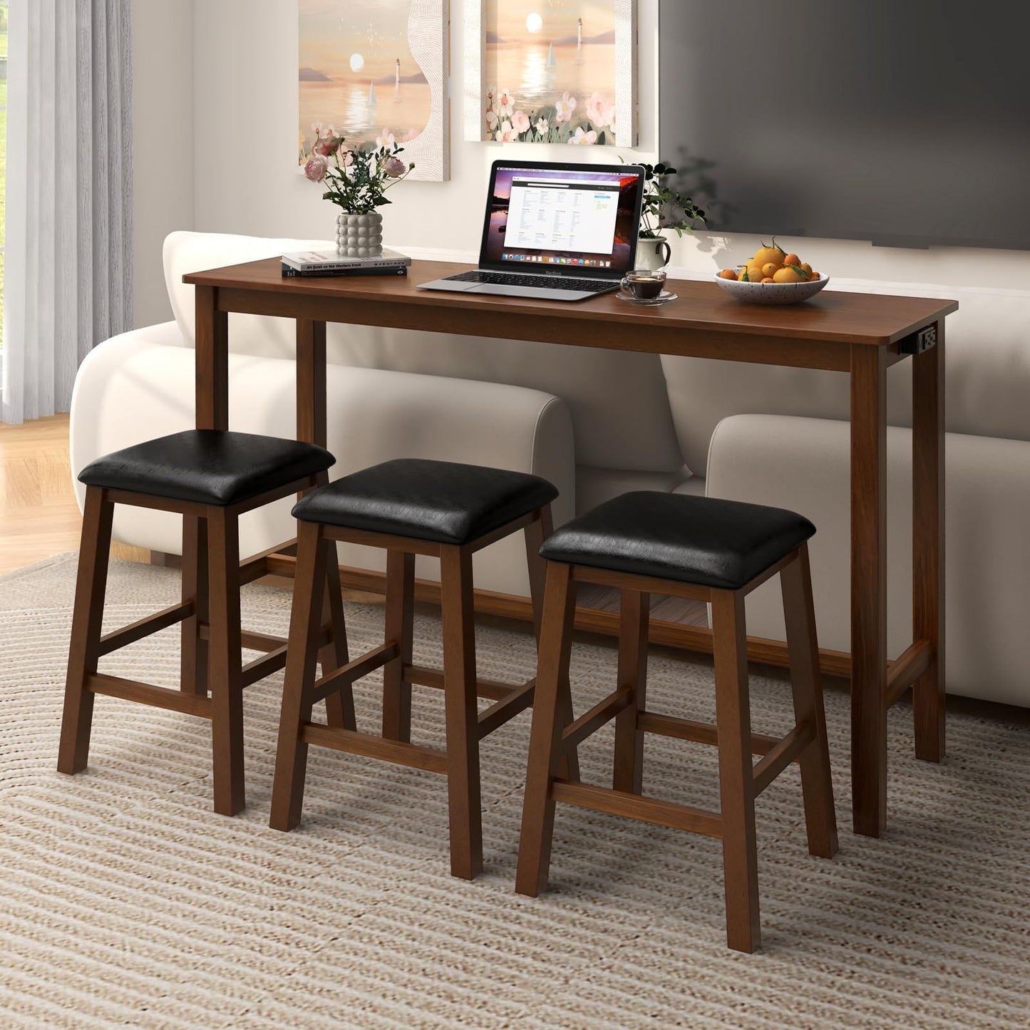 Tangkula 4-Piece Bar Table with Stools for Living Room