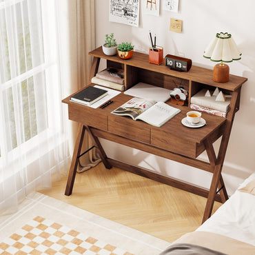 Tangkula Mid Century Desk with 3 Storage Drawers