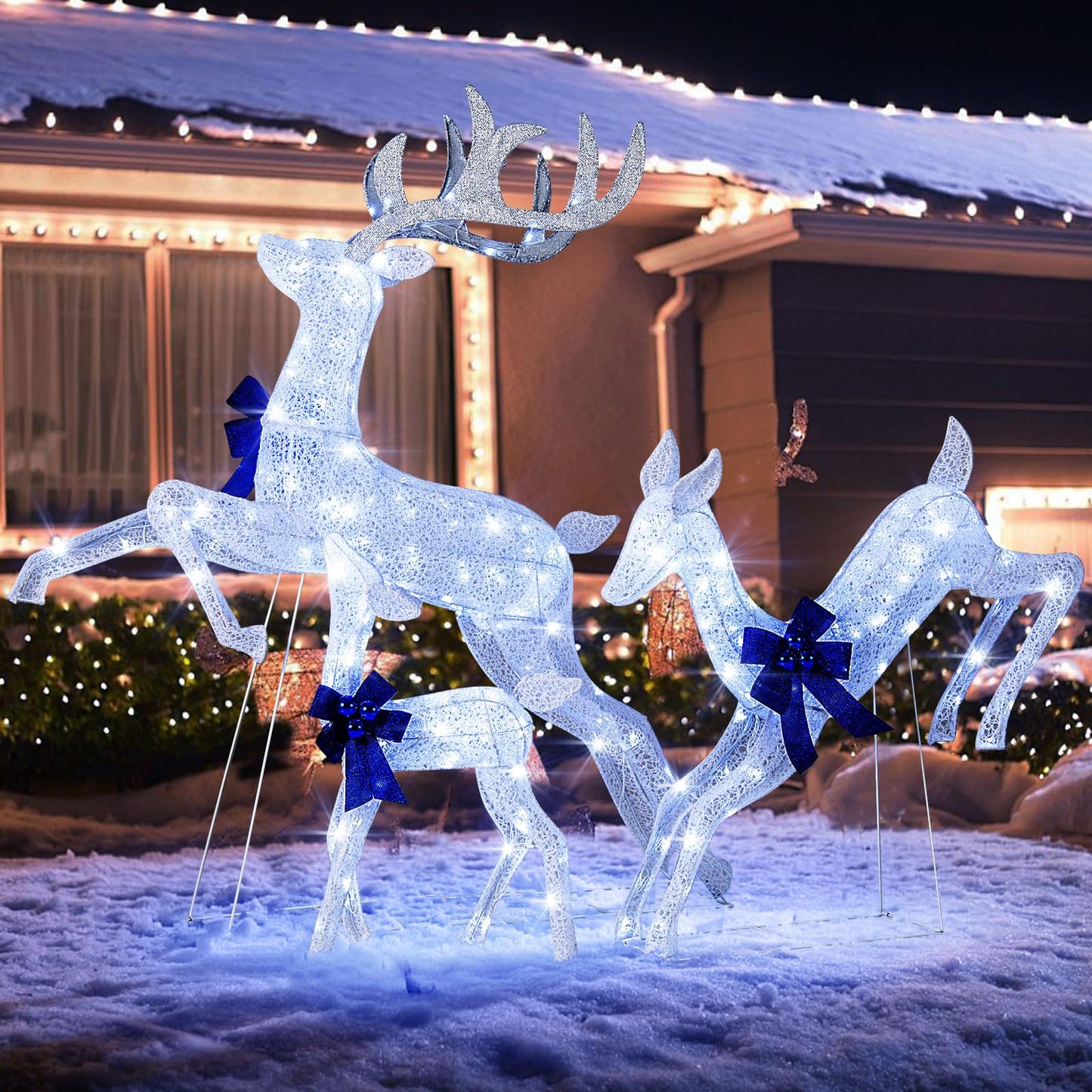 Tangkula 3 Pieces Lighted Christmas Reindeer for Lawn Yard Garden