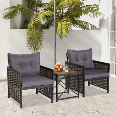 Tangkula 3 Piece Rattan Chair Set