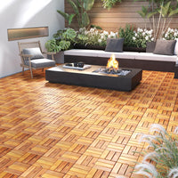Tangkula 27 PCS Acacia Wood Interlocking Patio Deck Tiles, 12" x 12" Water-Resistant Indoor Outdoor Flooring