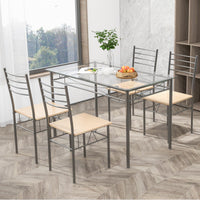 Tangkula Dining Table Set, 5 Pieces Dining Set with Tempered Glass Top Table and 4 Chairs