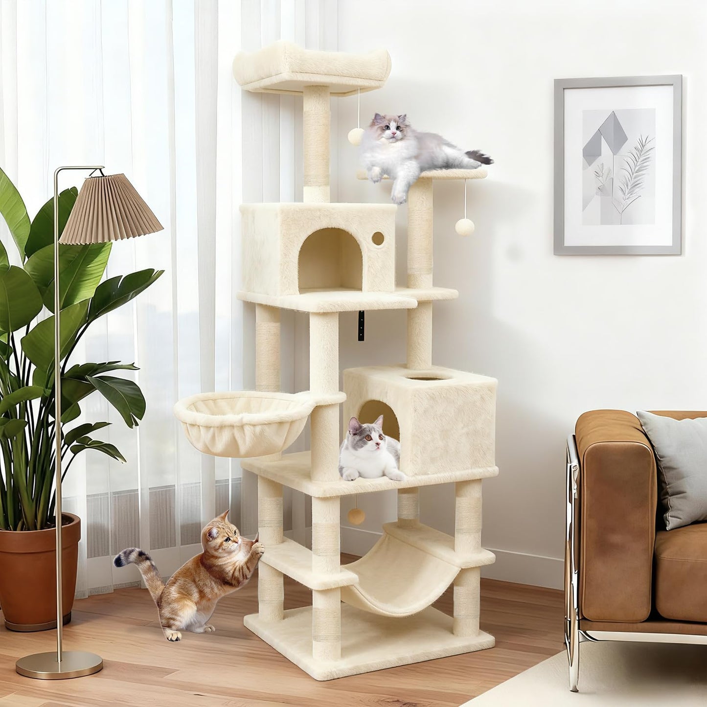 Tangkula Arbre à Chat Multi-Niveaux de 168 cm, Meuble d'Escalade pour Chats d'Intérieur