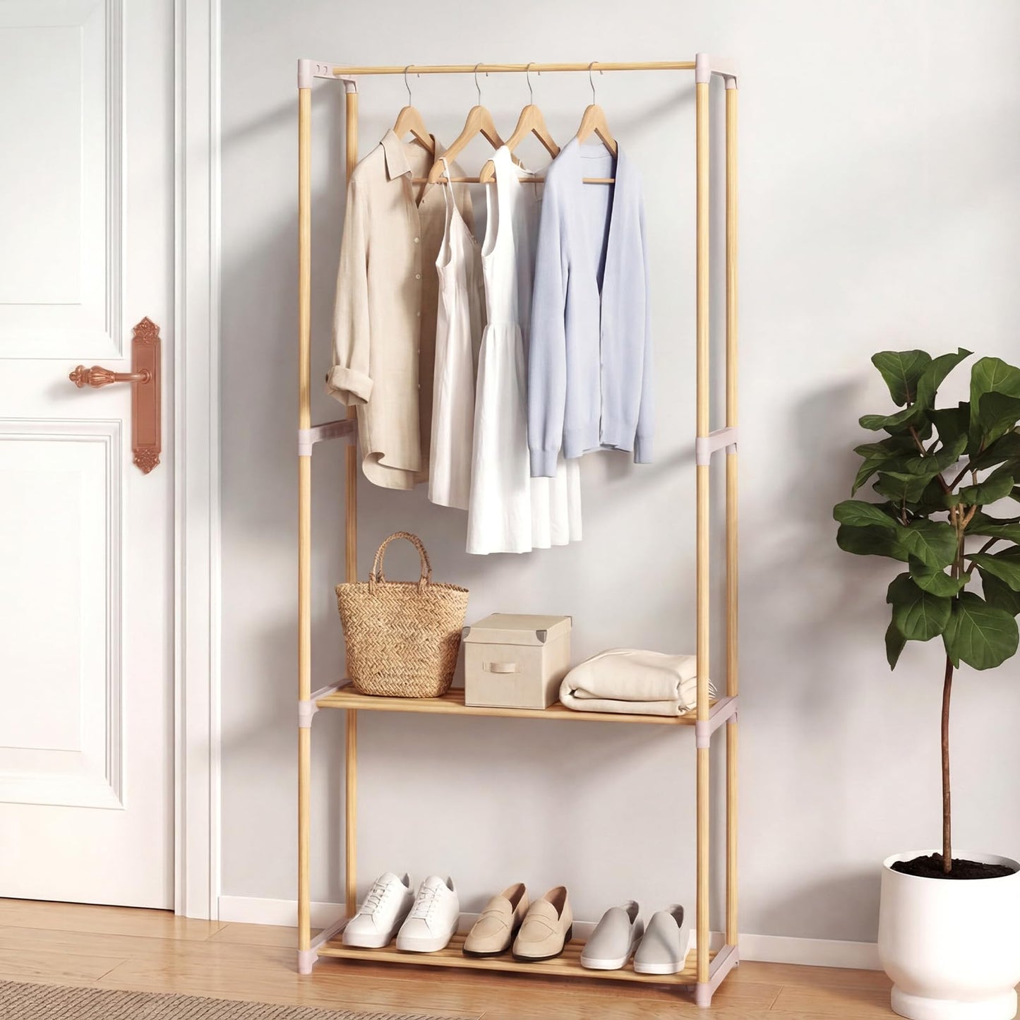 Tangkula Solid Wood Clothes Rack Freestanding Clothing Racks
