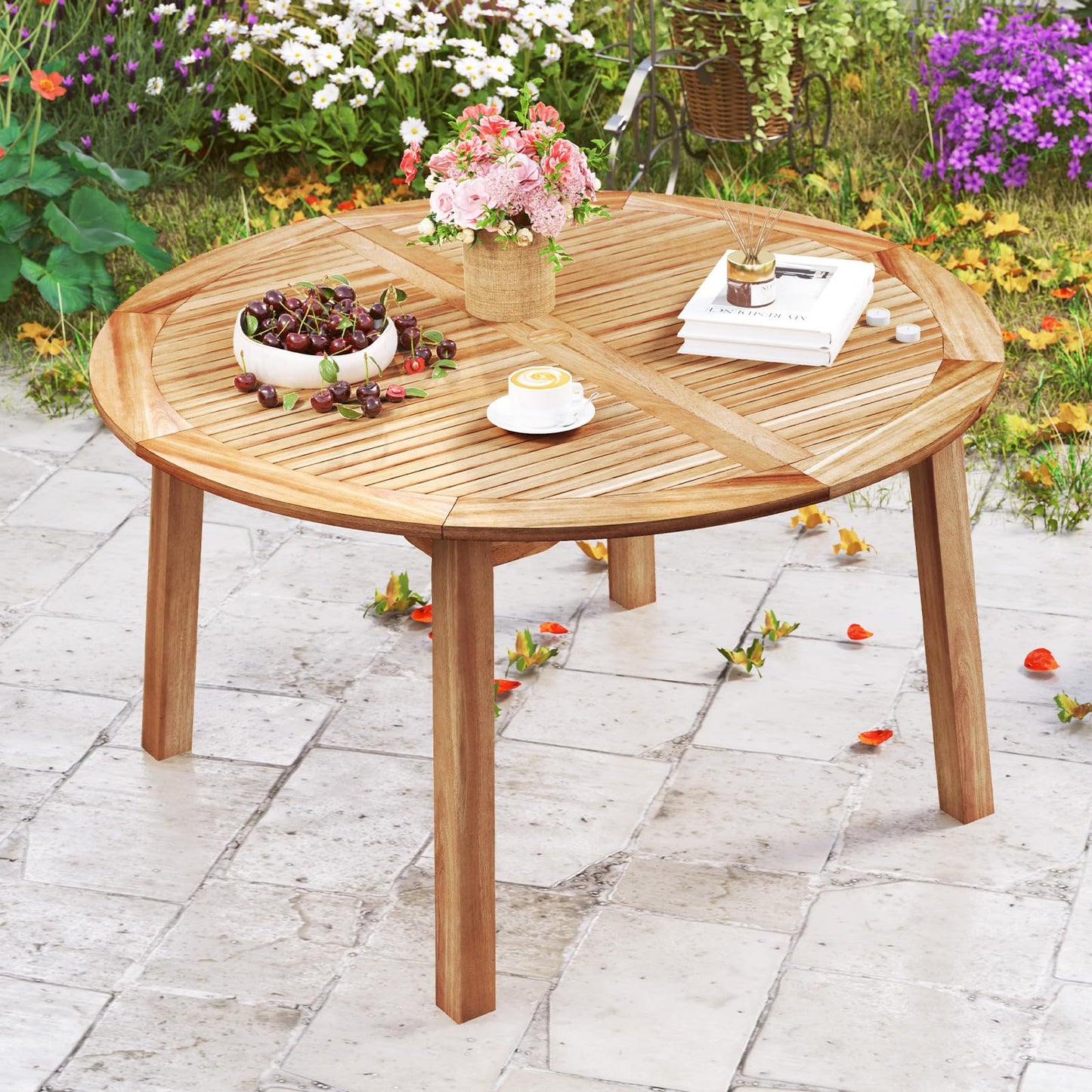 Table à manger ronde Tangkula d'extérieur pour 4 à 6 personnes pour le jardin
