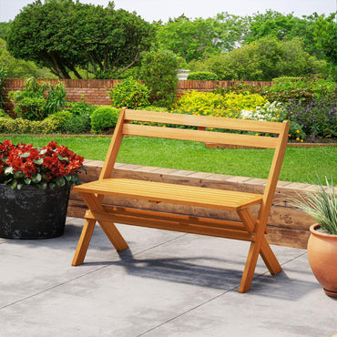 Tangkula Foldable Acacia Wood Outdoor Bench with 800 lbs Capacity